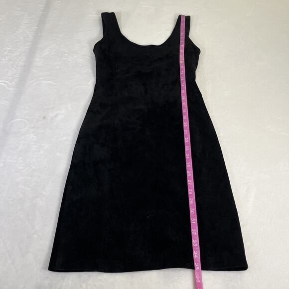 Vintage 90s Y2K Black Mini Dress Marquis Suede Bodycon Leather Dress Sz 6 Chrty - Picture 7 of 13